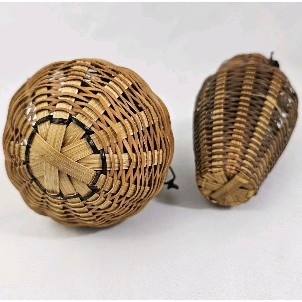 Miniature Pine Needle Baskets Grenade Cricket Cage Design Folk Art Lot Of 2 Vtg
